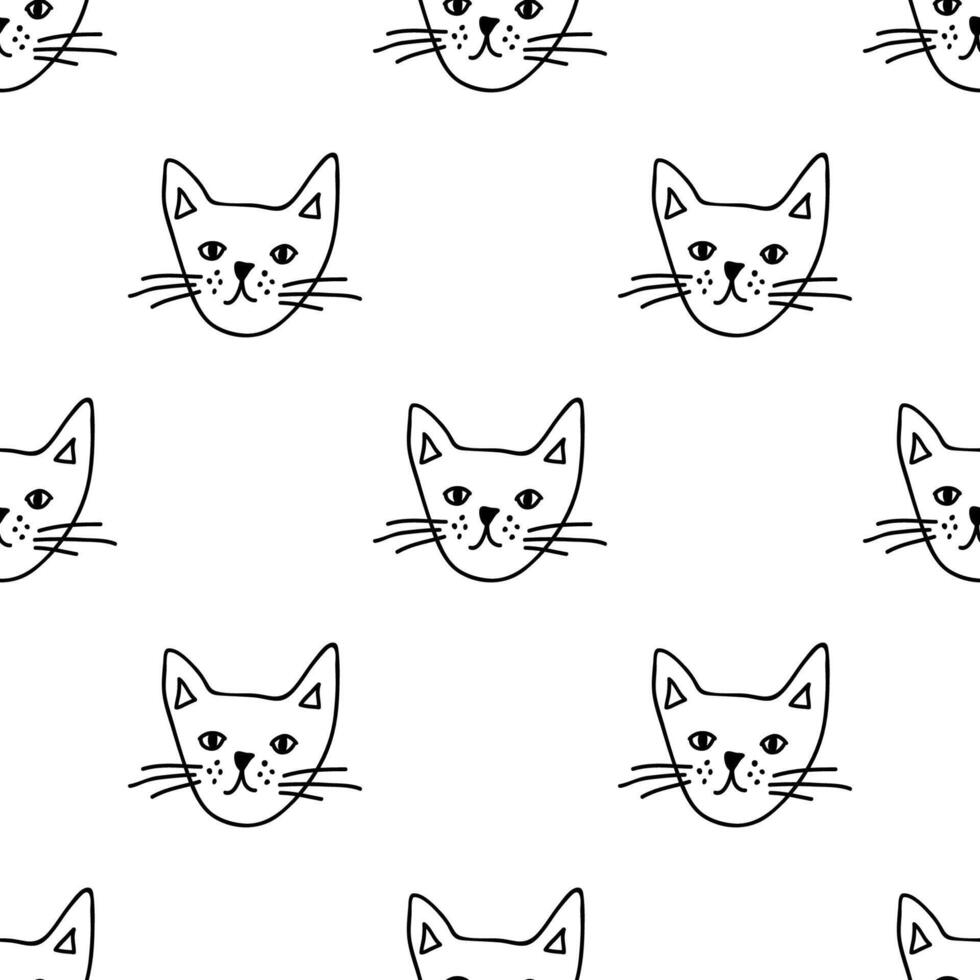 Seamless pattern with cat muzzle doodle for decorative print, wrapping paper, greeting cards, wallpaper and fabric vector