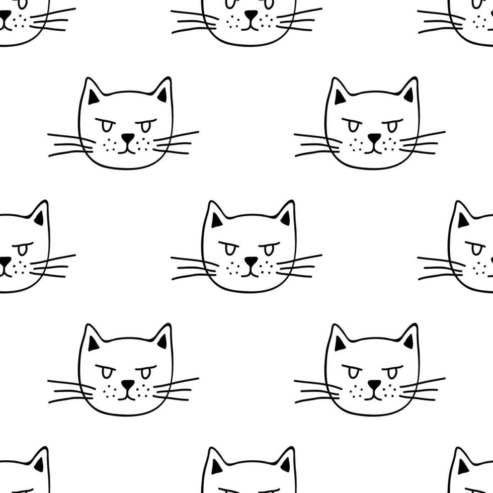 Seamless pattern with cat muzzle doodle for decorative print, wrapping paper, greeting cards, wallpaper and fabric vector