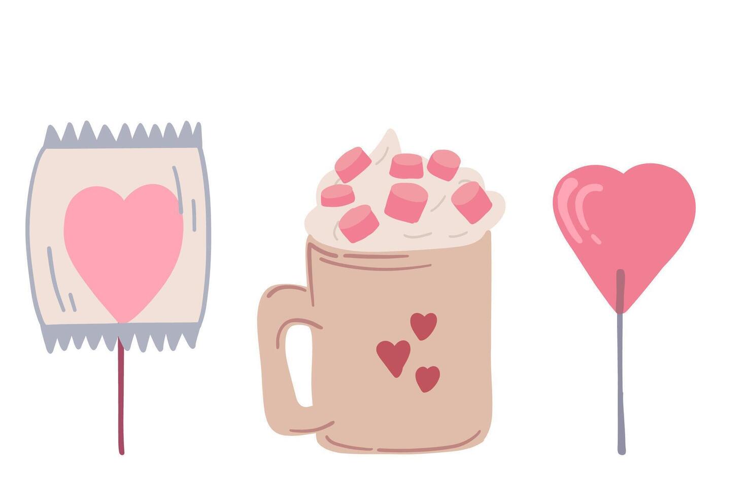 Candy capuchino mug Valentines day 14 February flat design vector