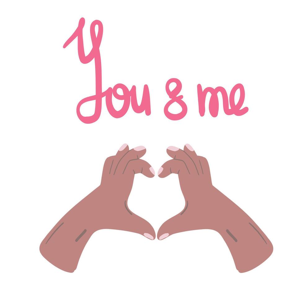 You and me hands in a heart shape dark skin valentines day vector