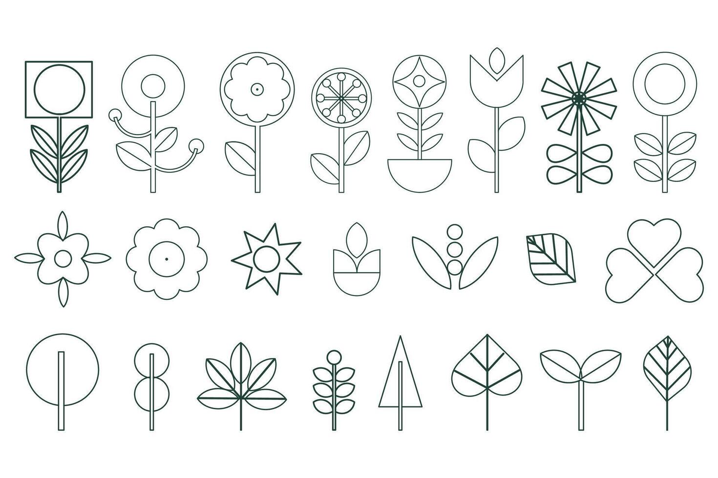 Geometric modern Abstract nature plants flowers outline. Bauhaus vector