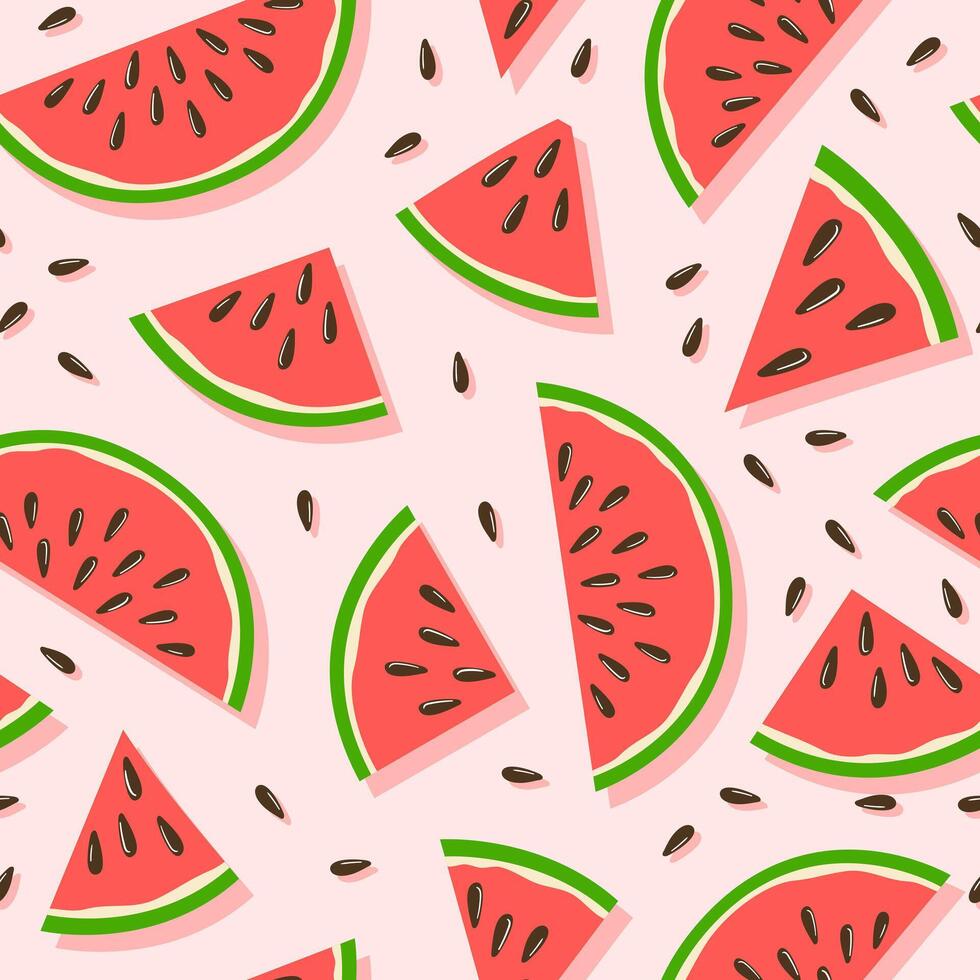 Watermelon summer seamless pattern in minimalistic style. Tropical exotic fruits. Healthy food. For menu, cafe, wallpaper, fabric, wrapping background vector