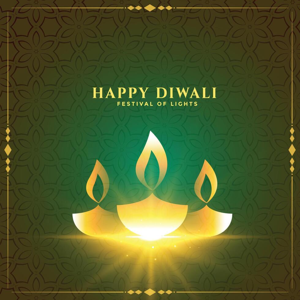 nice diwali festival card with golden diya design vector