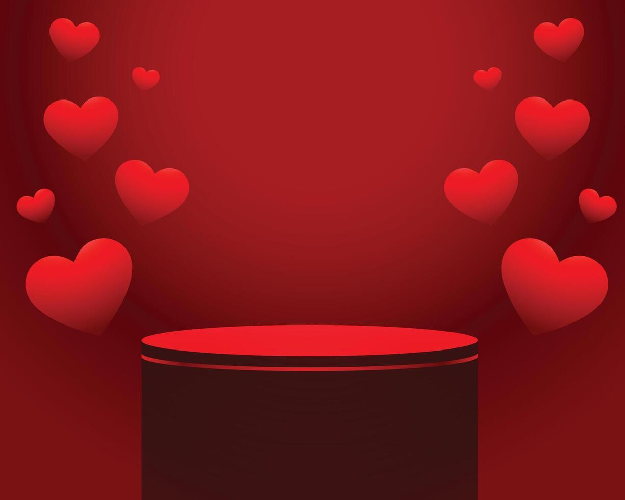 3d podium platform valentines day love hearts background vector