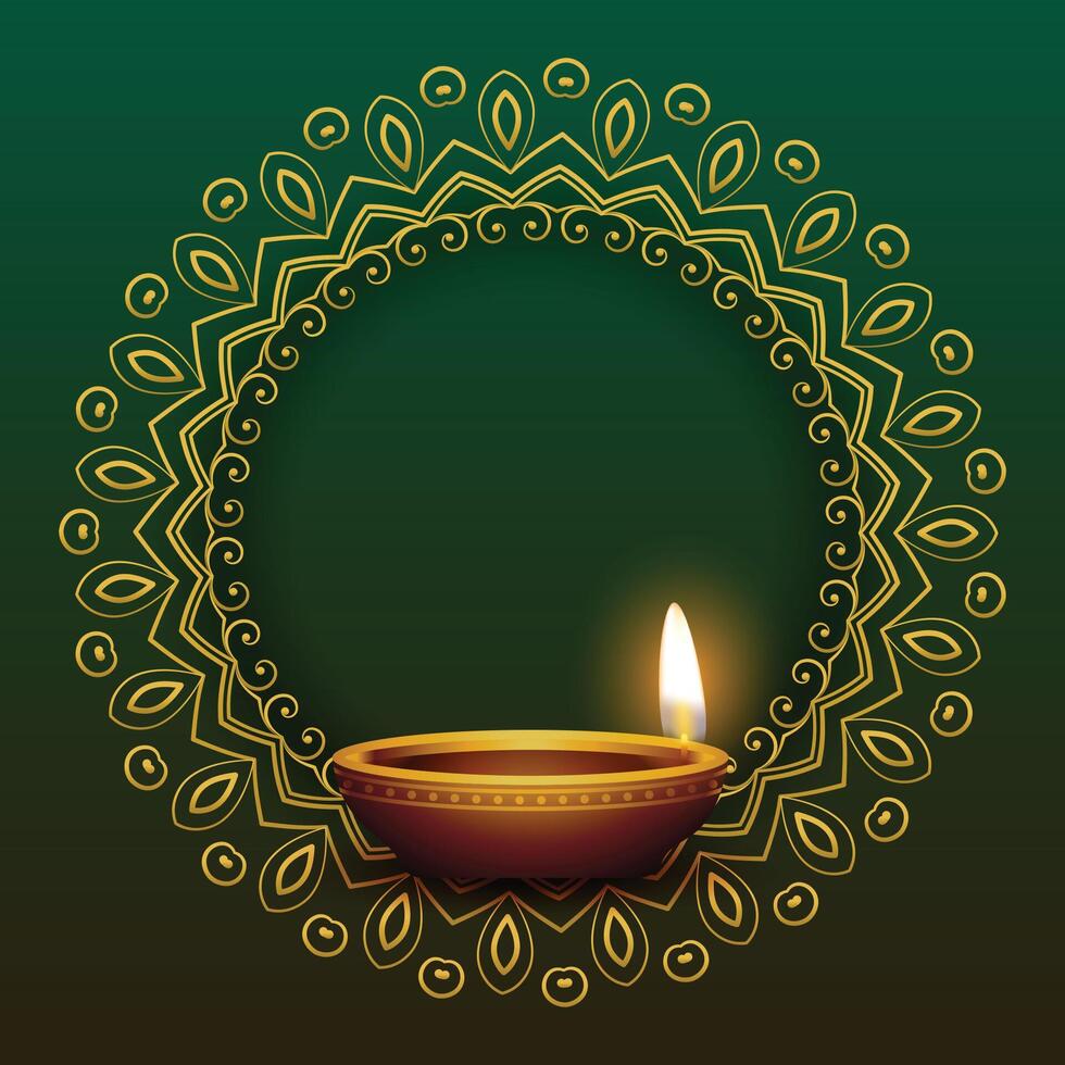 decorative mandala frame with realistic diya design vector