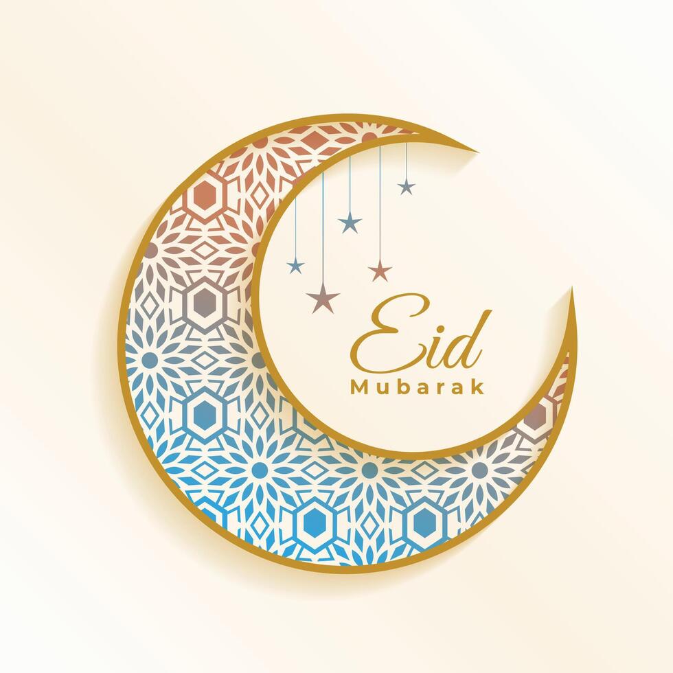 elegant eid mubarak festive background with golden crescent design vector