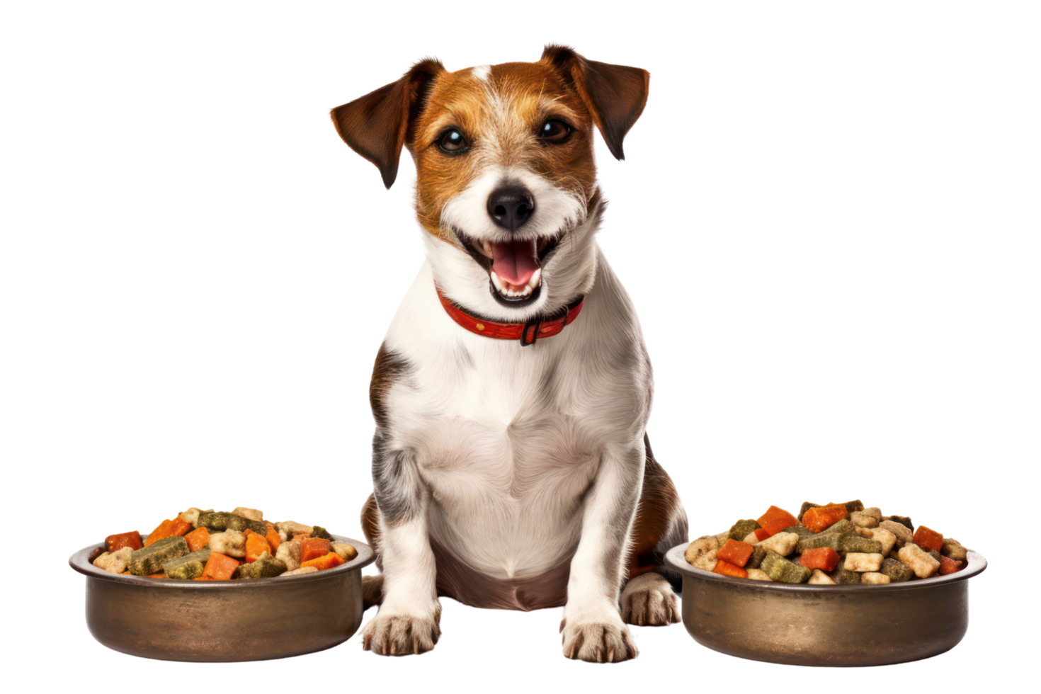 AI generated Dog with a plate of food on a transparent background png