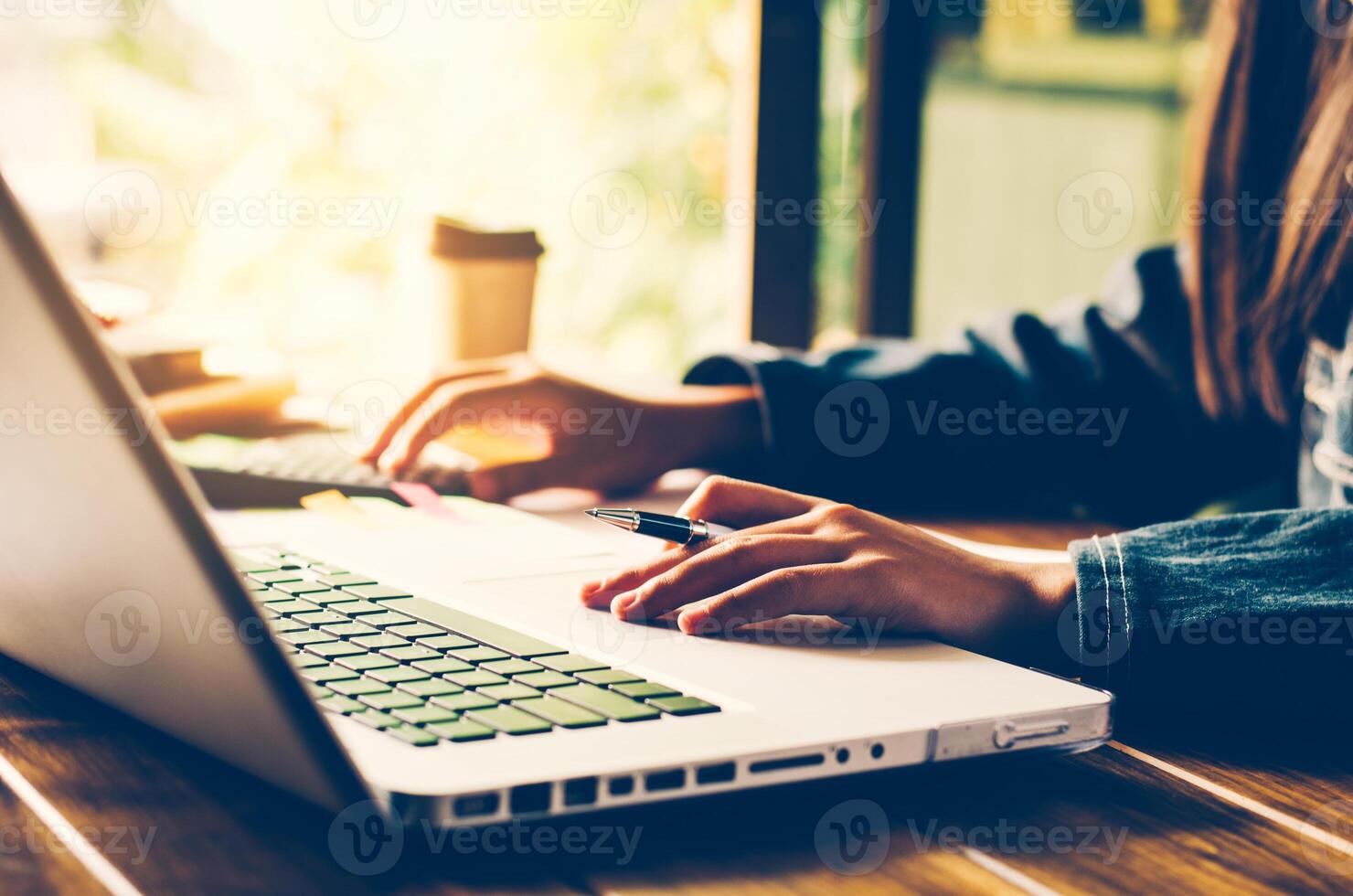 Business people are working with laptops. photo