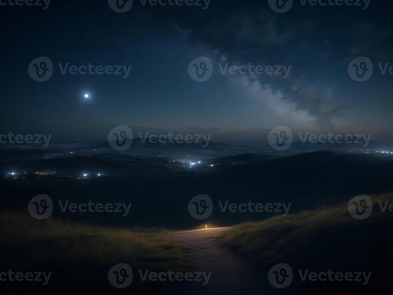 AI generated Sky view at night from a hill photo