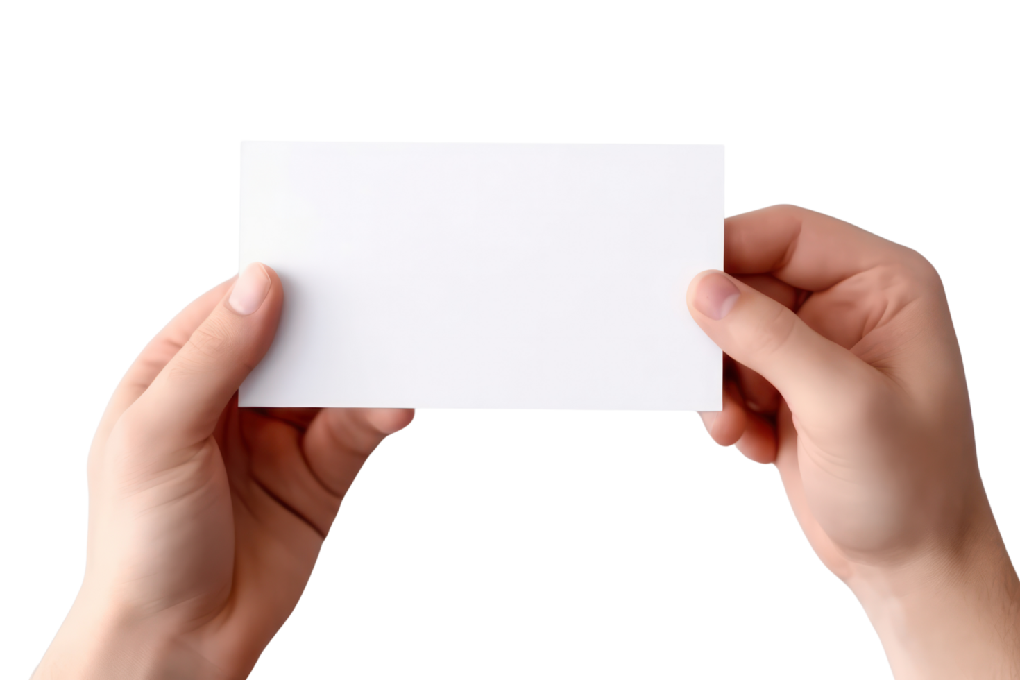AI generated Close up hand men holding white paper blank for letter paper on transparent background. png