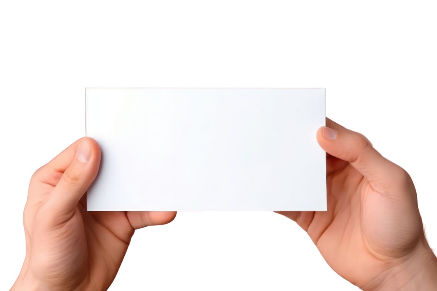 AI generated Close up hand men holding white paper blank for letter paper on transparent background. png