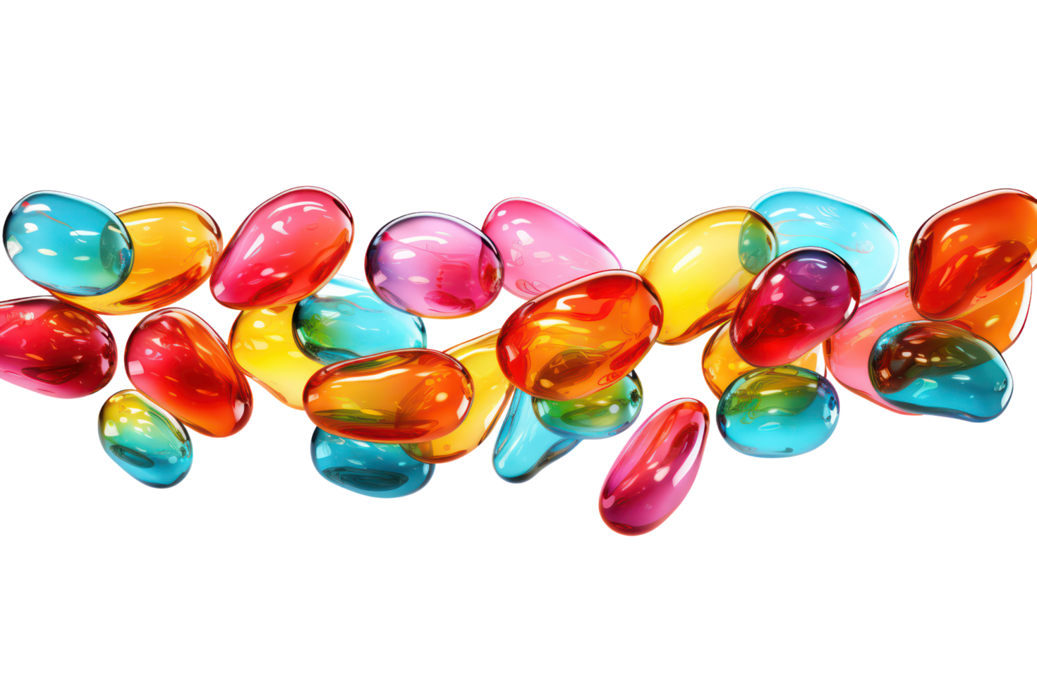 AI generated Falling jellybeans candy falling on transparent background. png