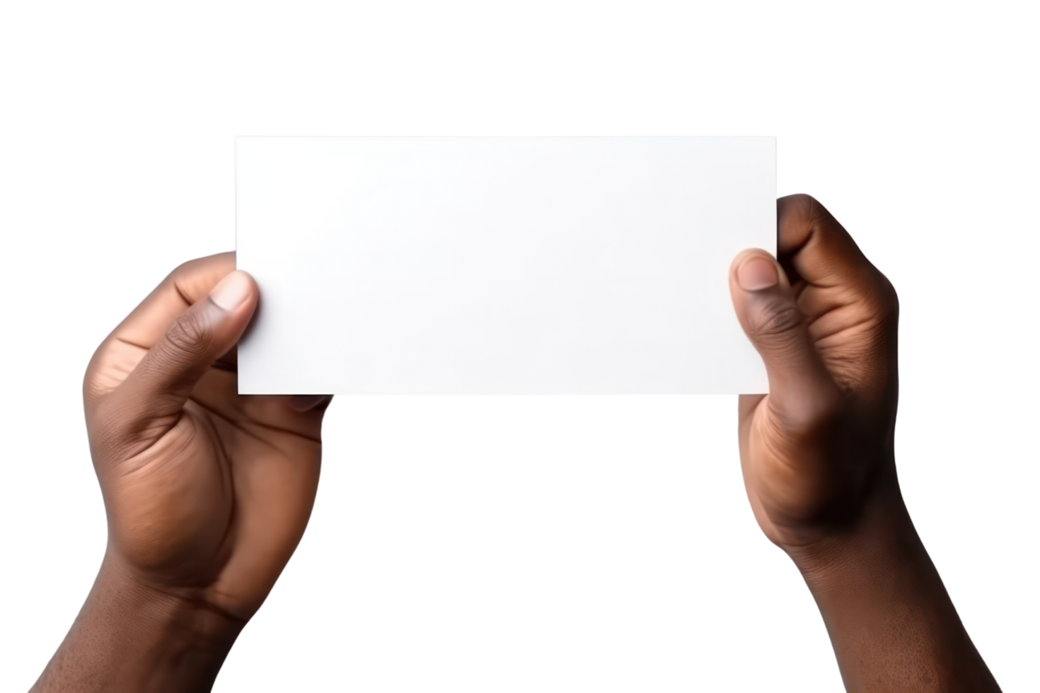 AI generated Close up hand men holding white paper blank for letter paper on transparent background. png