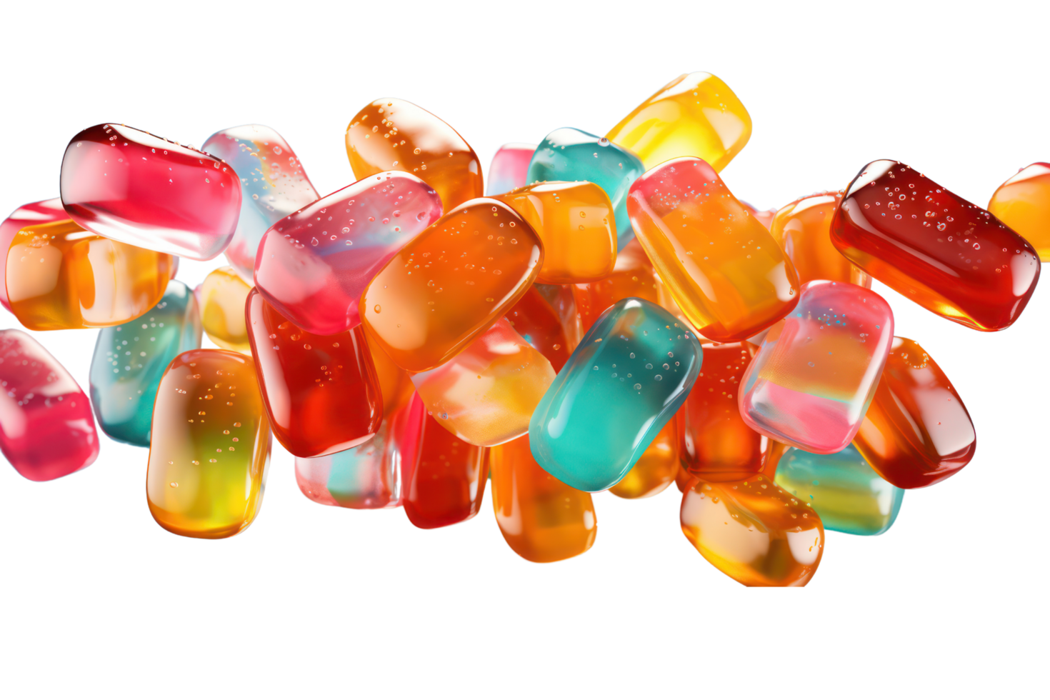 AI generated Falling jellybeans candy falling on transparent background. png