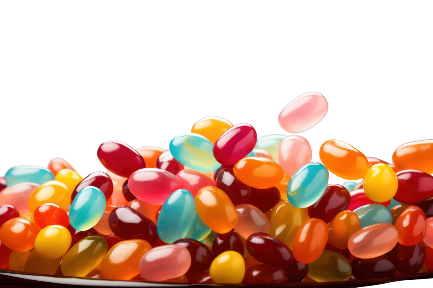 AI generated Falling jellybeans candy falling on transparent background. png