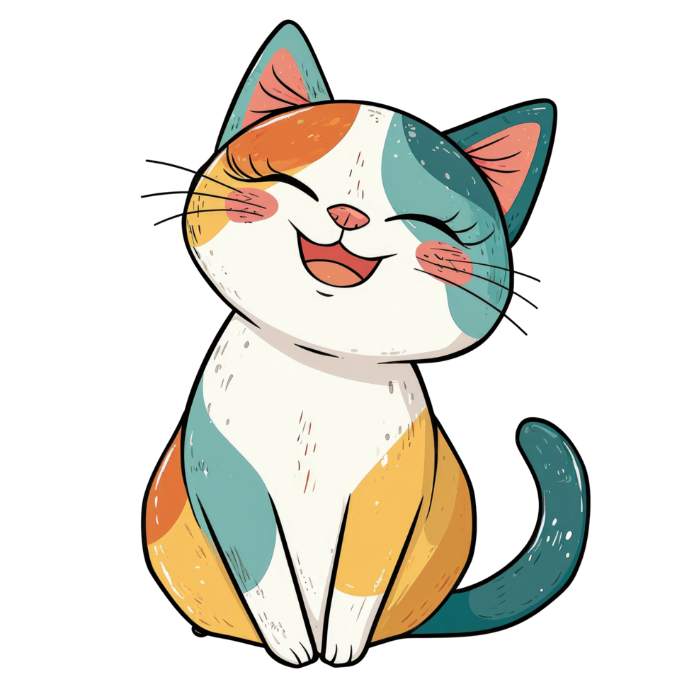 AI generated a cartoon cat sitting down with a smile on its face, cute png