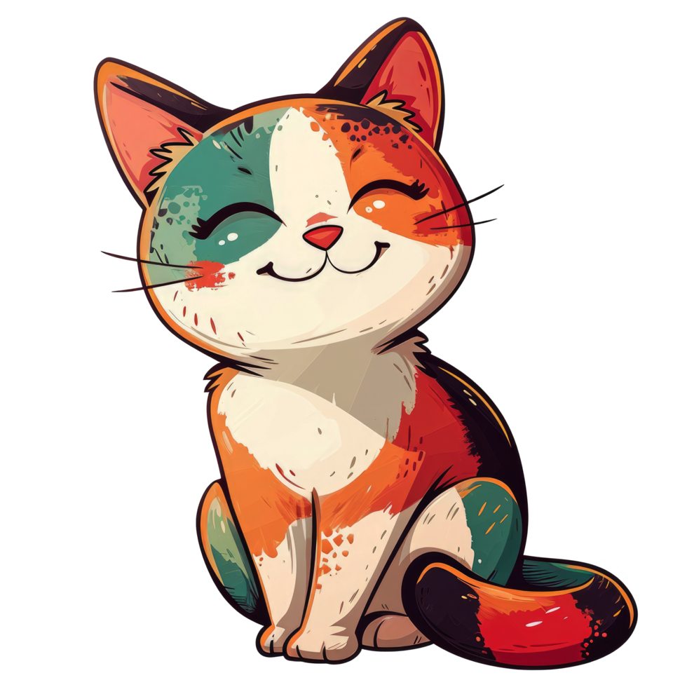 AI generated a cartoon cat sitting down with a smile on its face, cute png