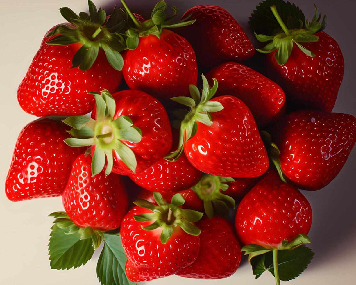 AI generated Strawberries with leaves on a white background. Close-up. photo