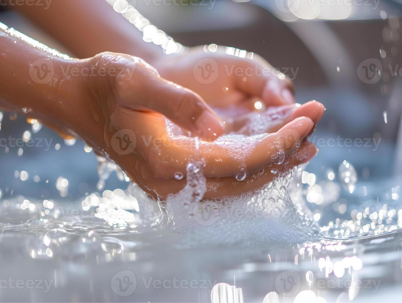 ai generado Lavado manos con jabón a evitar coronavirus foto