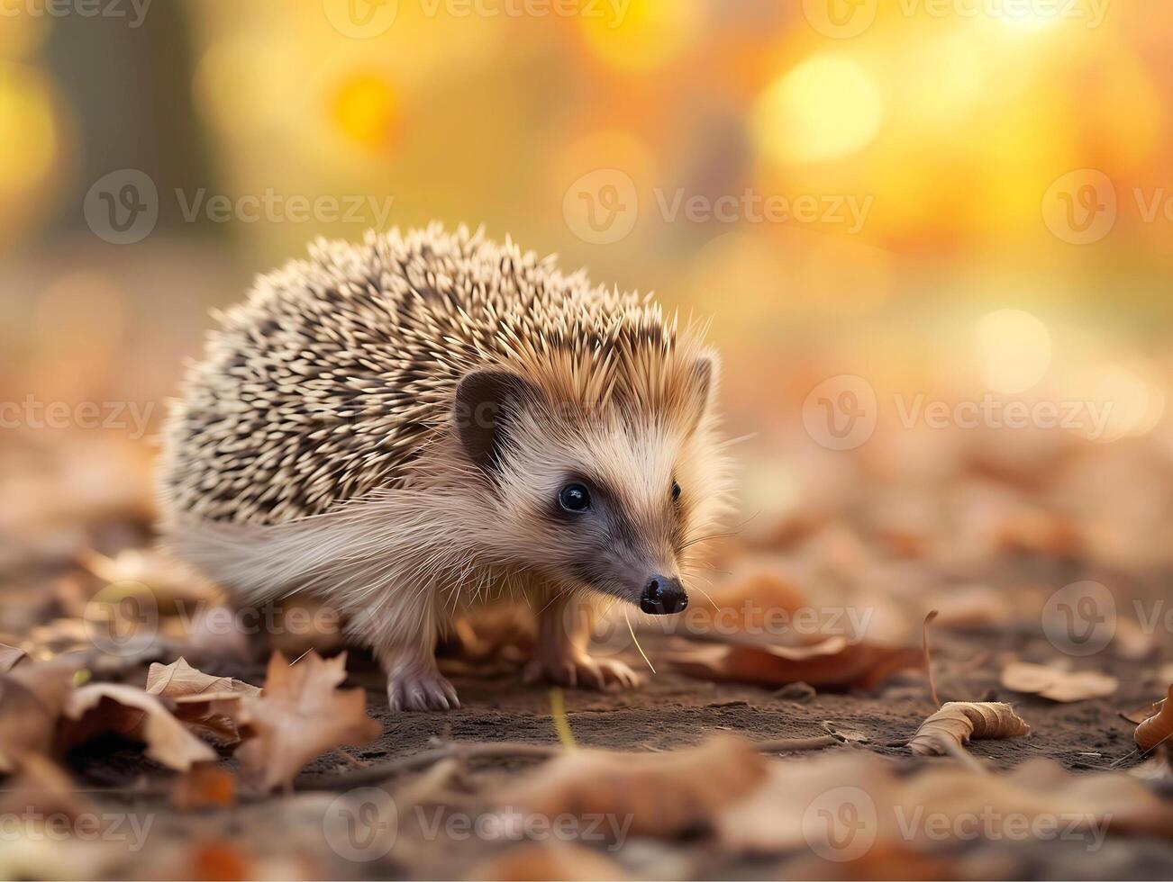 ai generado erizo en otoño bosque. salvaje, nativo, europeo erizo. foto