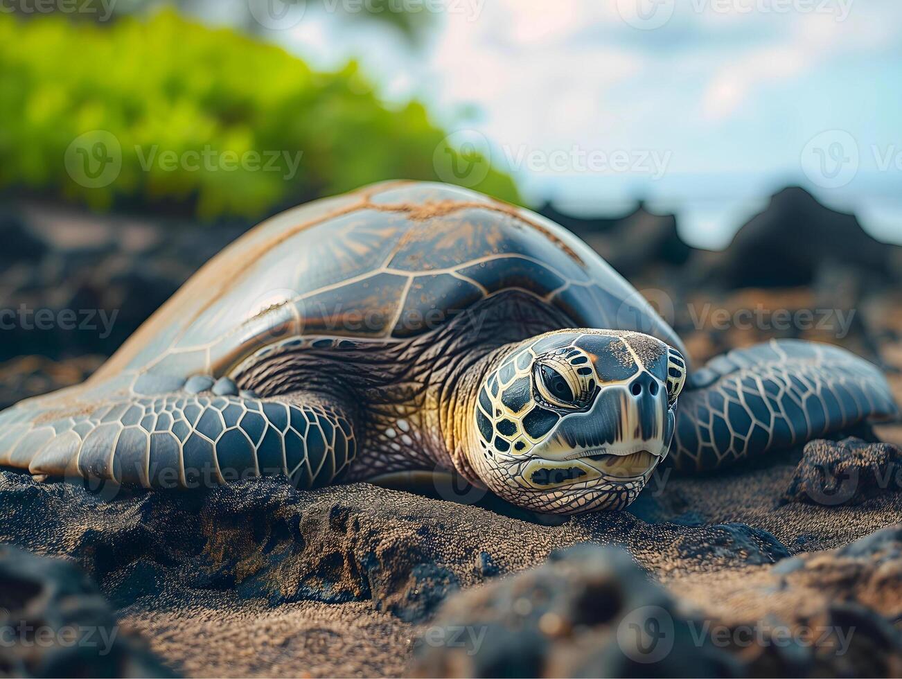AI generated Hawaiian Green Sea Turtle Chelonia mydas photo