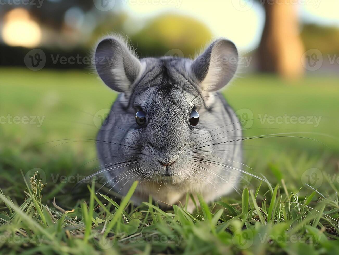 ai generado linda chinchilla en el césped foto