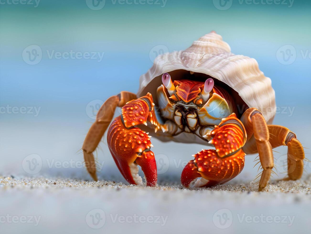 AI generated Hermit crab on the sand in the sea, close-up photo