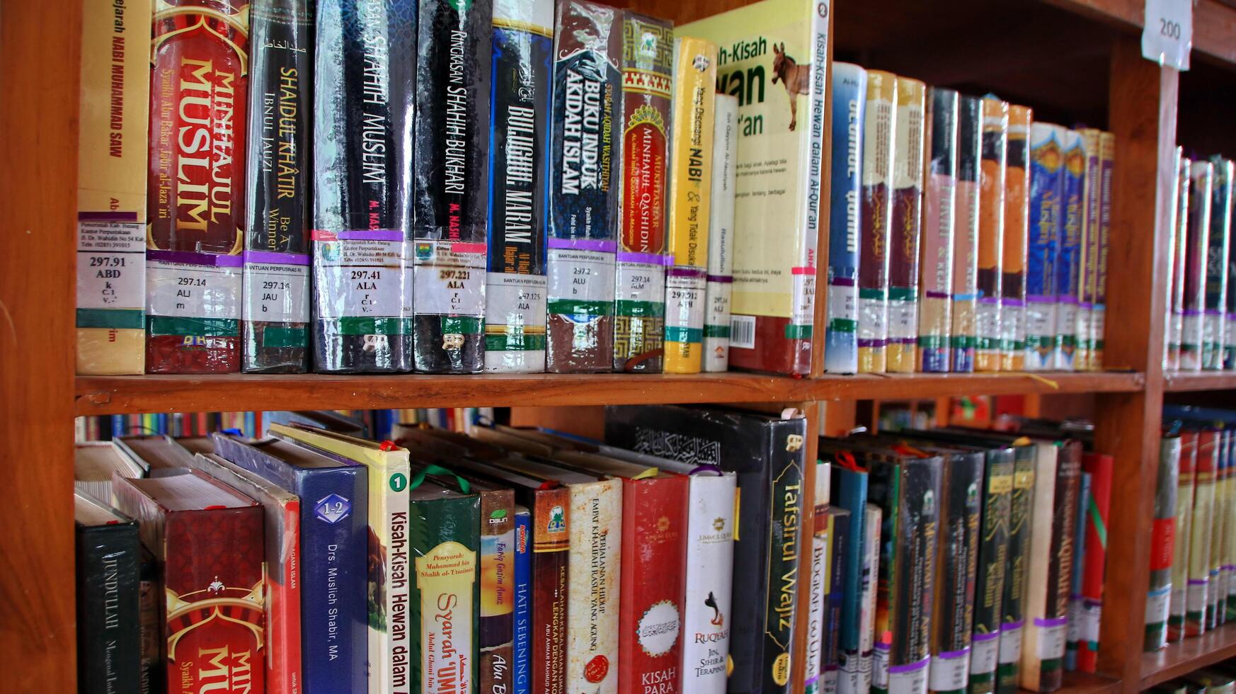 Atmosphere of people reading books in library photo