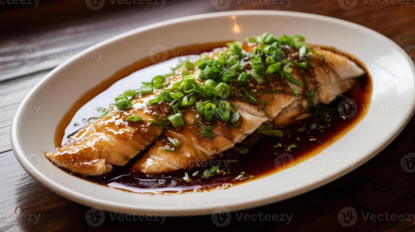 AI generated Grilled Fish with Herbs and Sauce photo