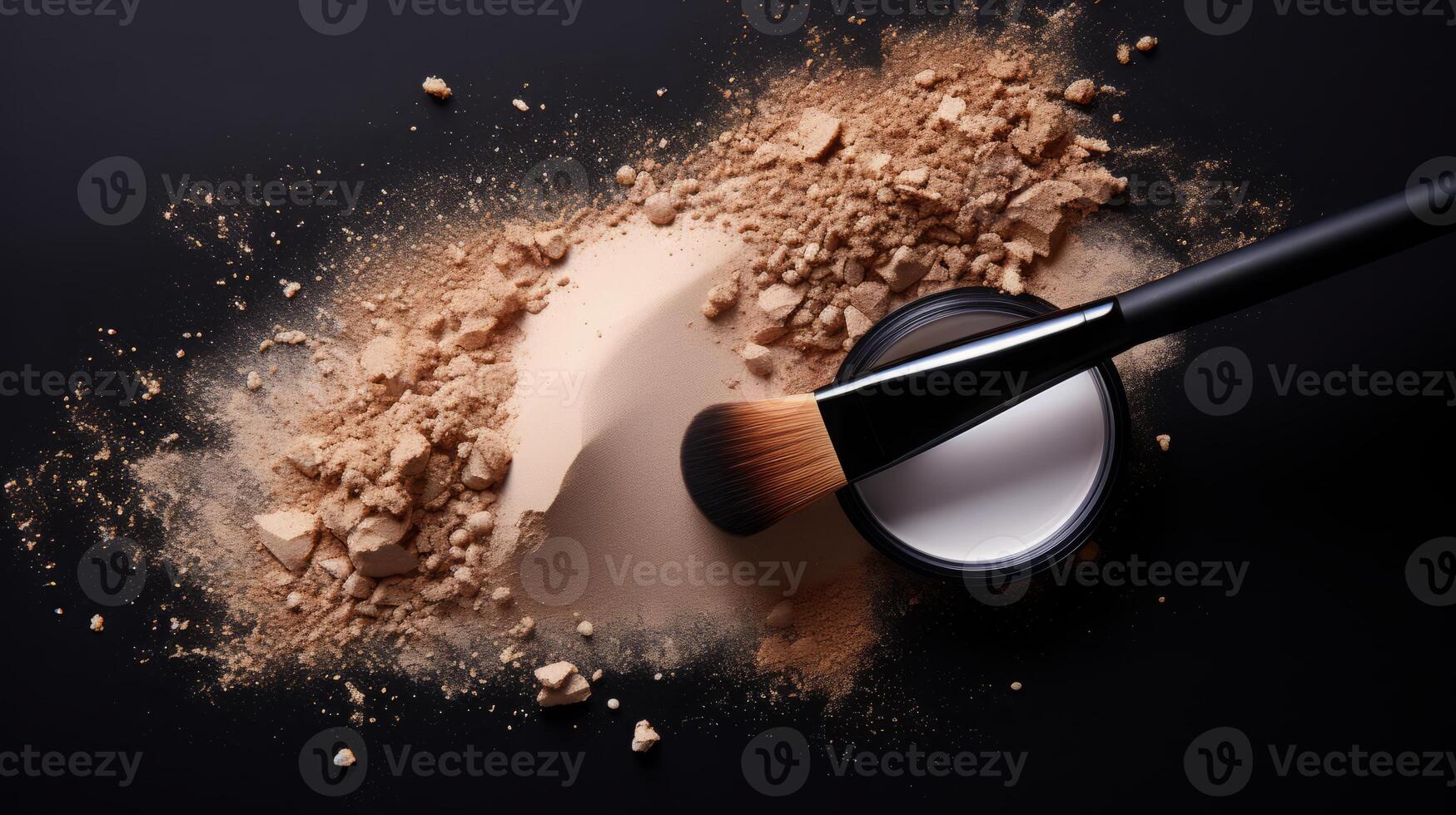 AI generated Makeup Powder Explosion with Brush photo