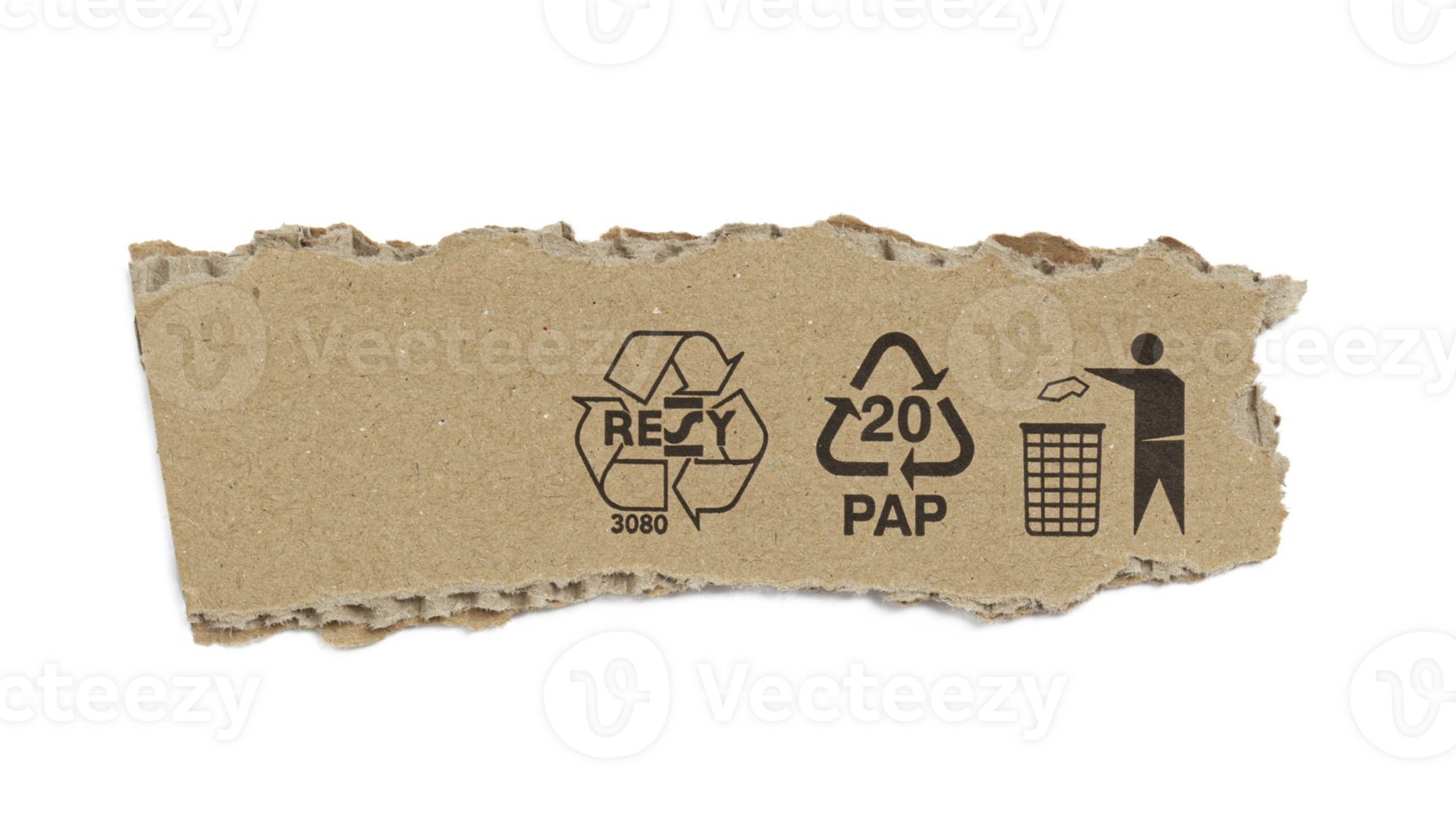 Kraft cardboard piece ripped edge with transportation signs. Isolated on a transparent background png