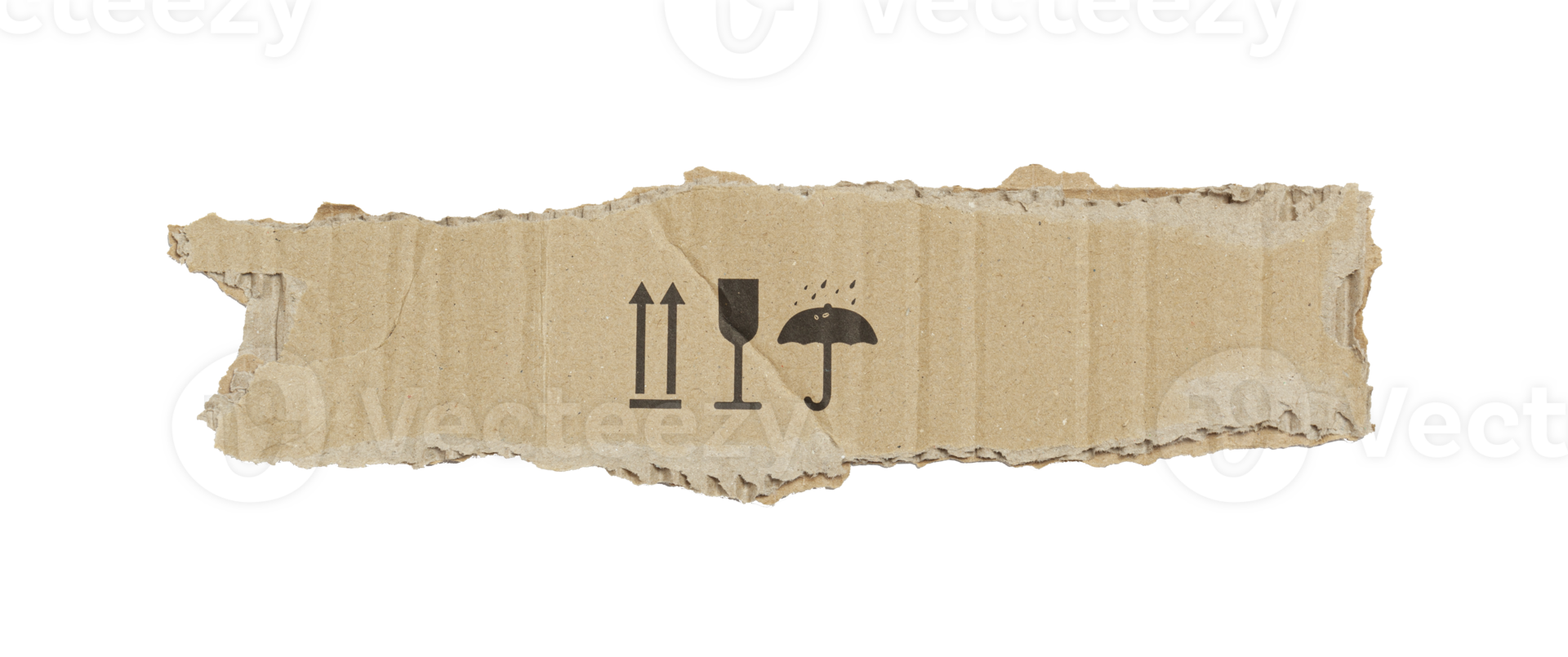 Kraft cardboard piece ripped edge with transportation signs. Isolated on a transparent background png