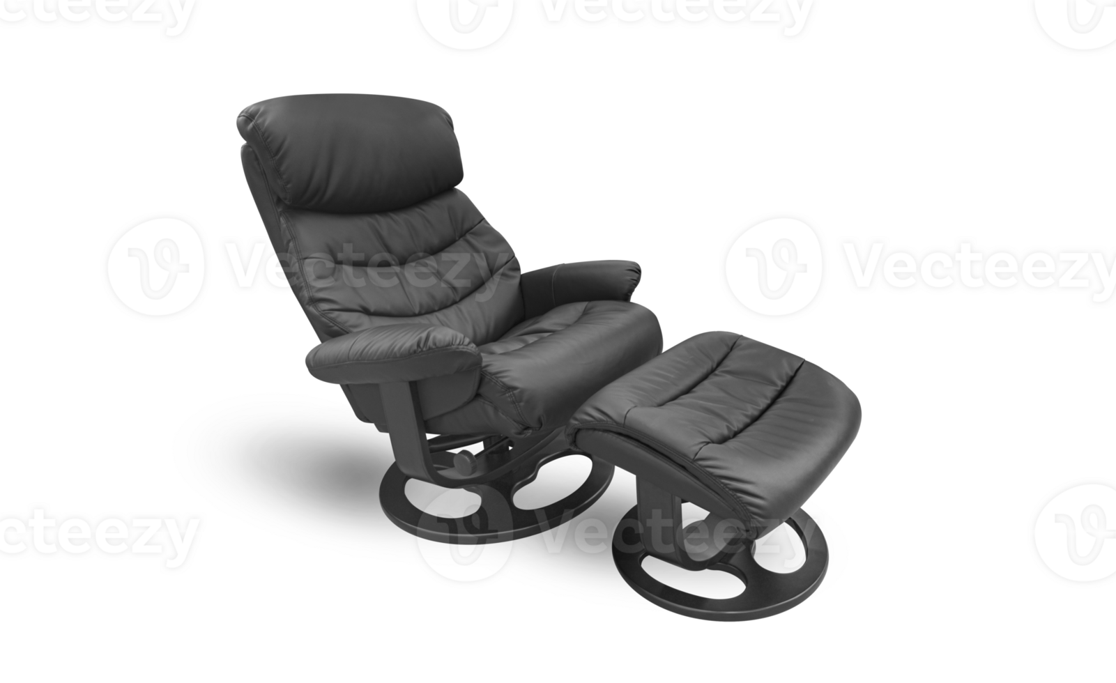 Adjustable black leather chair with footrest isolated on a transparent background png