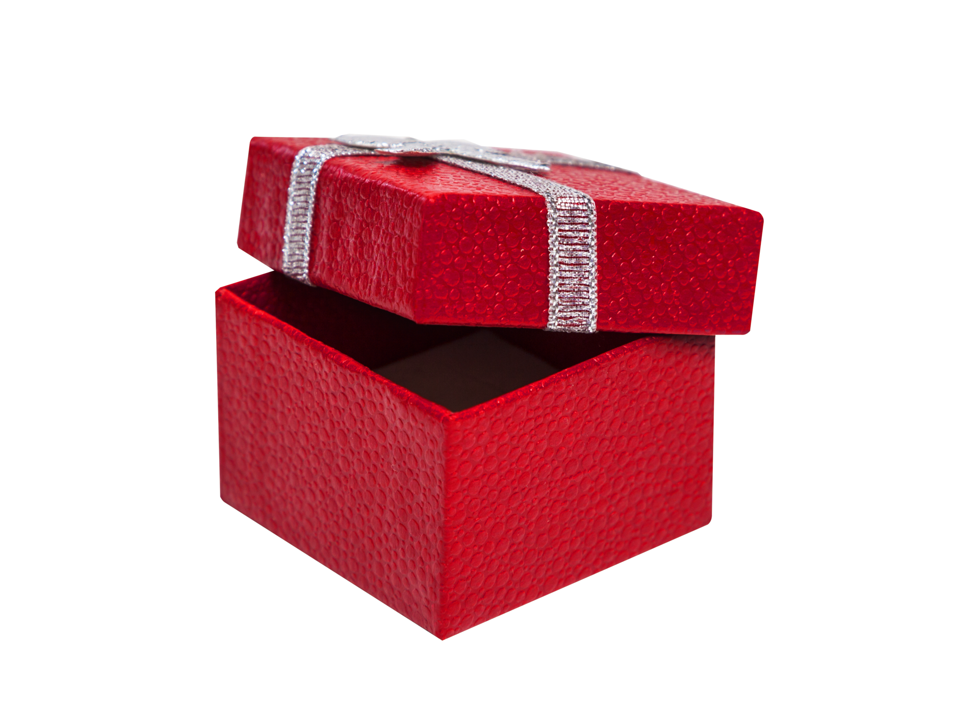 open-red-colour-gift-box-with-silver-ribbon-isolated-on-a-transparent