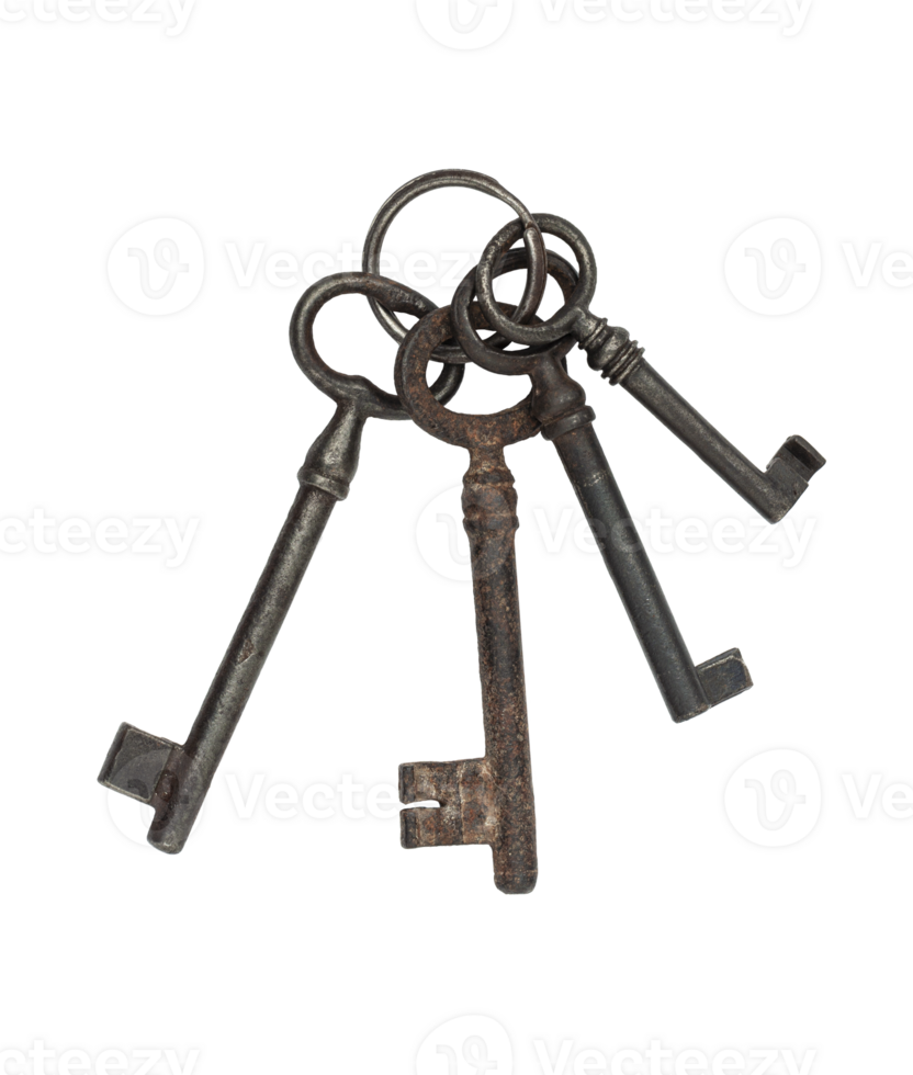 Bunch of old vintage keys isolated on a transparent background png