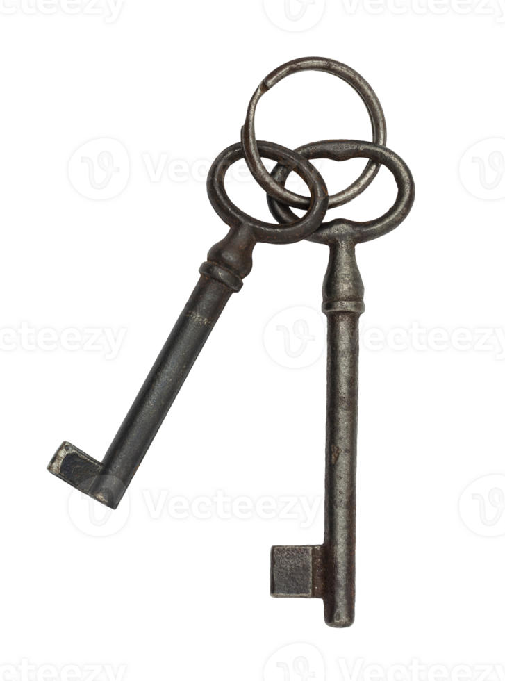 Two old vintage keys isolated on a transparent background png