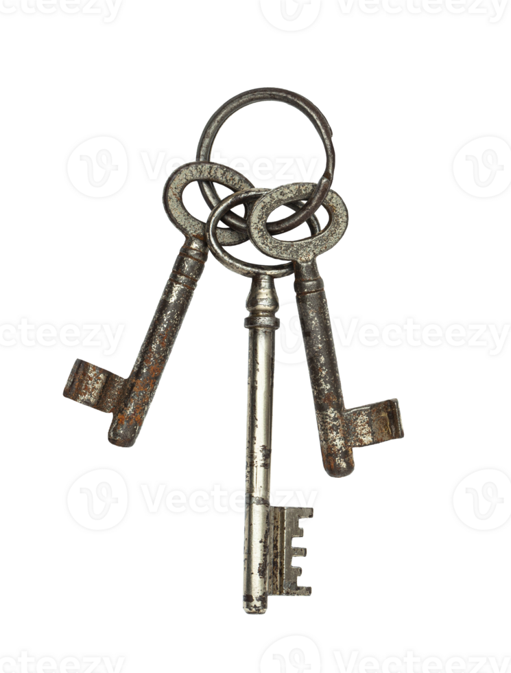 Bunch of old vintage keys isolated on a transparent background png