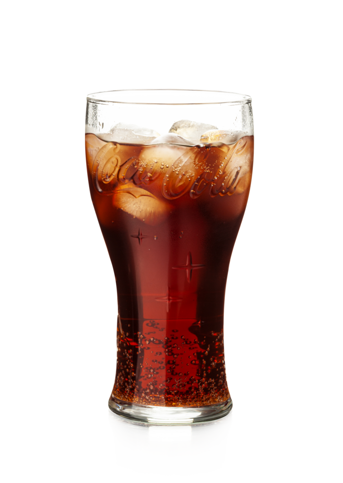 Cola in highball glass and ice cubes isolated on a transparent background png