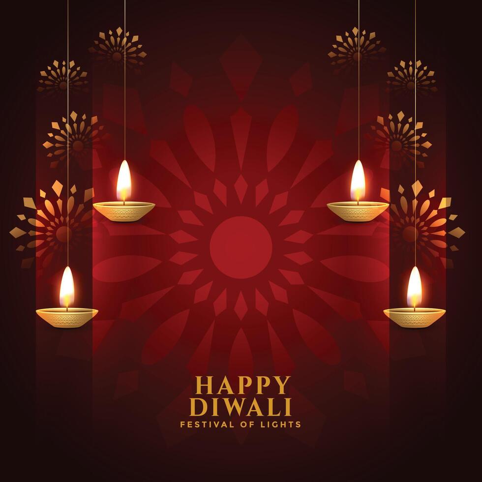 shiny happy diwali festival wishes card design vector