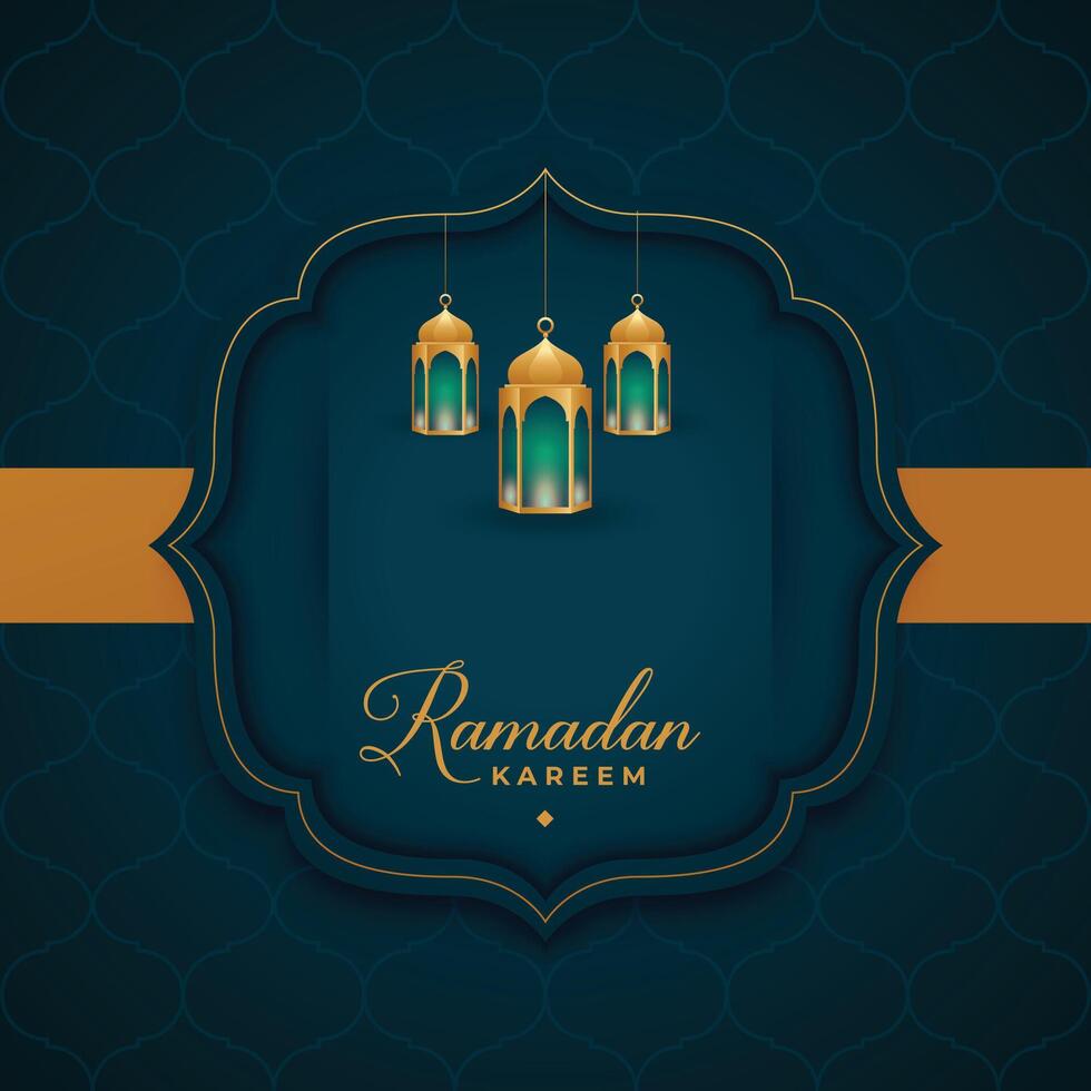 islámico saludo de Ramadán kareem con linterna decoración vector