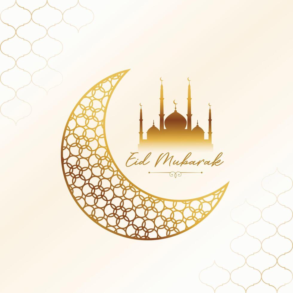 elegante eid Mubarak festivo antecedentes con dorado Luna y mezquita vector