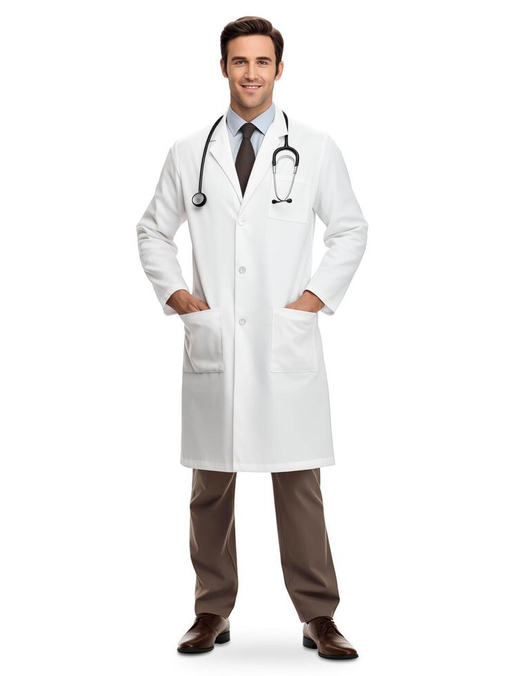 AI generated Portrait of a young doctor with stethoscope isolated on white background photo