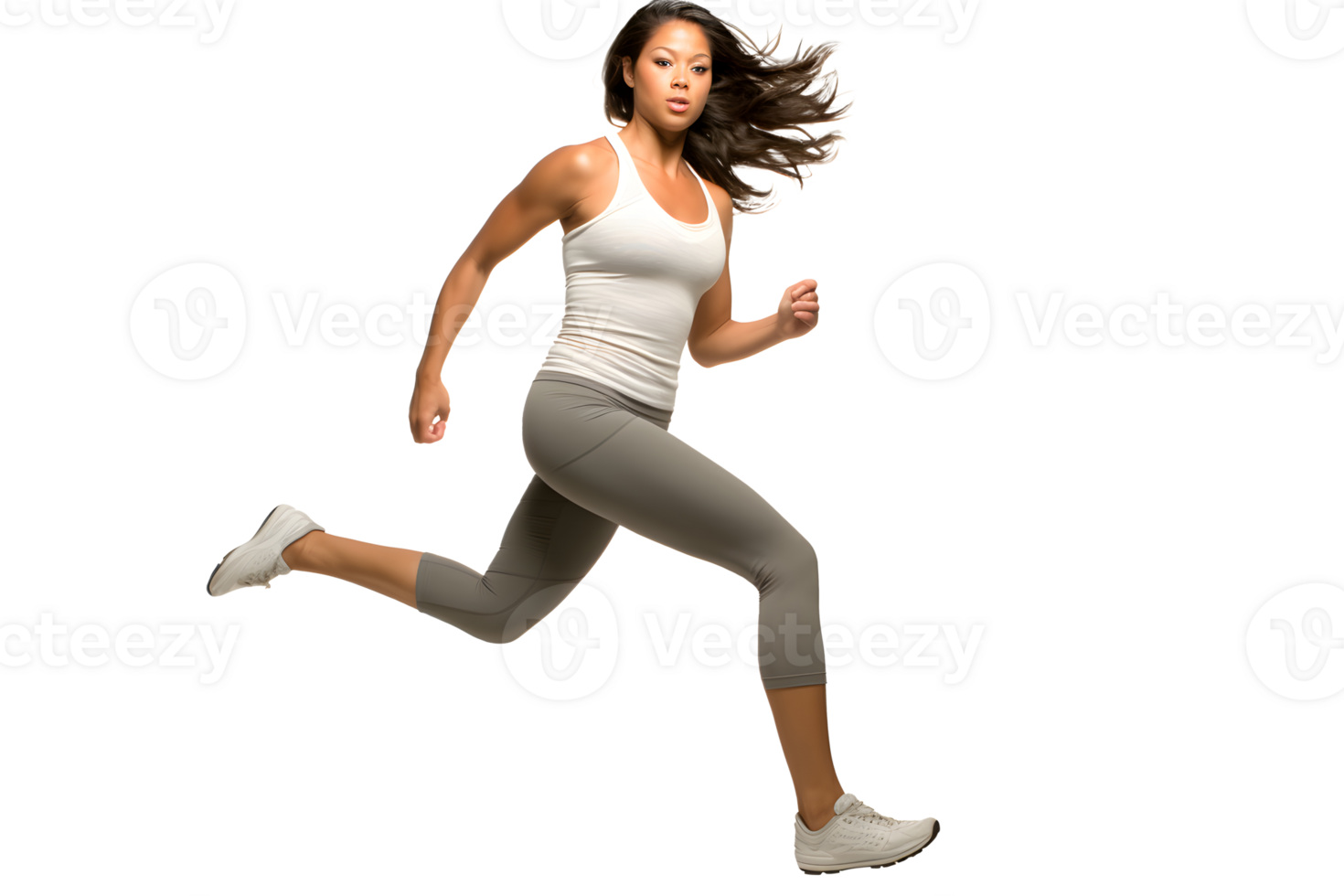 AI generated Young middle-aged girl does exercises to maintain a slim body. Without background png