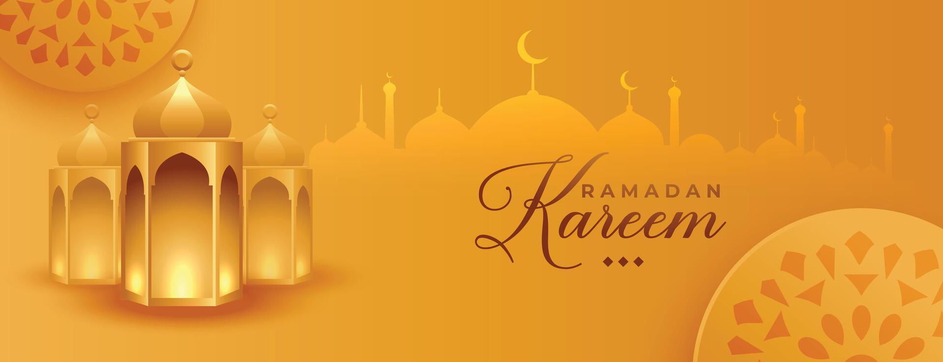 Ramadán kareem islámico dorado bandera diseño vector