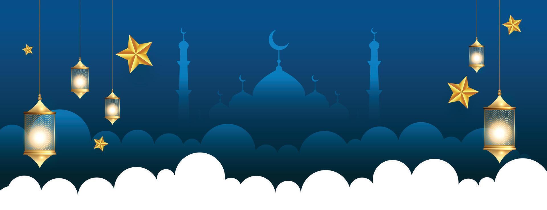 papel estilo eid Mubarak festivo póster con islámico decoración vector