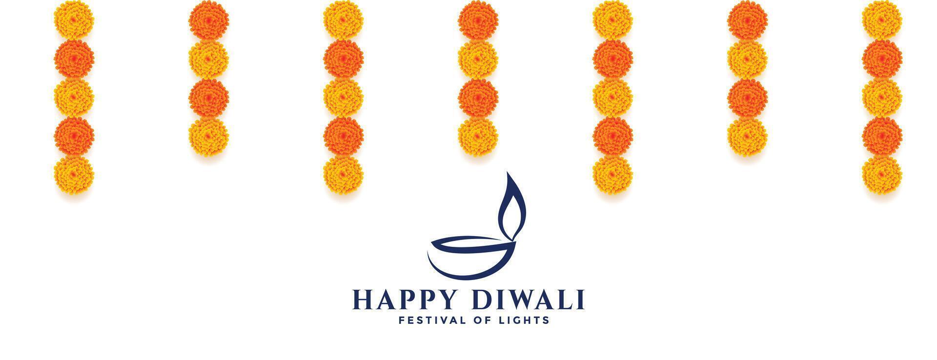 decorative happy diwali banner with flowers vector