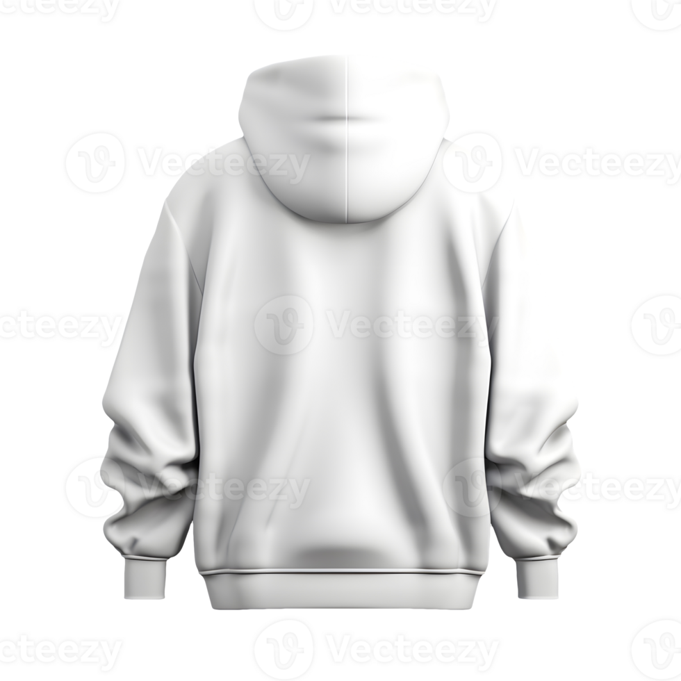 AI generated Photo rear or backside of clean white hoodie without background. Template for mockup png