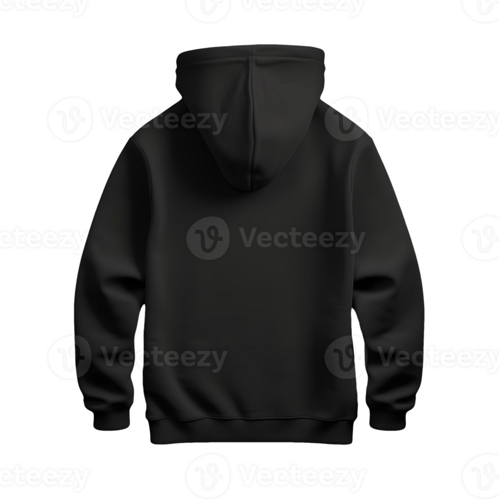 AI generated Photo rear or backside of clean black hoodie without background. Template for mockup png