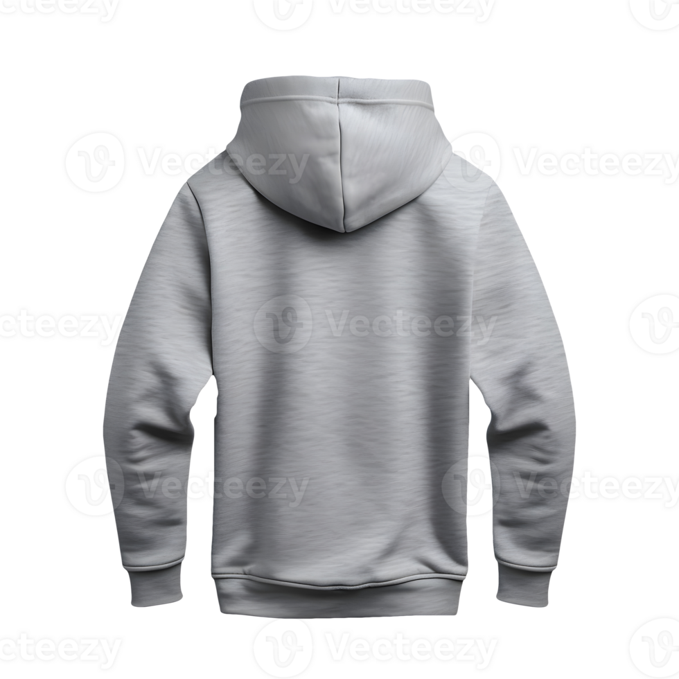 AI generated Photo rear or backside of clean light gray hoodie without background. Template for mockup png
