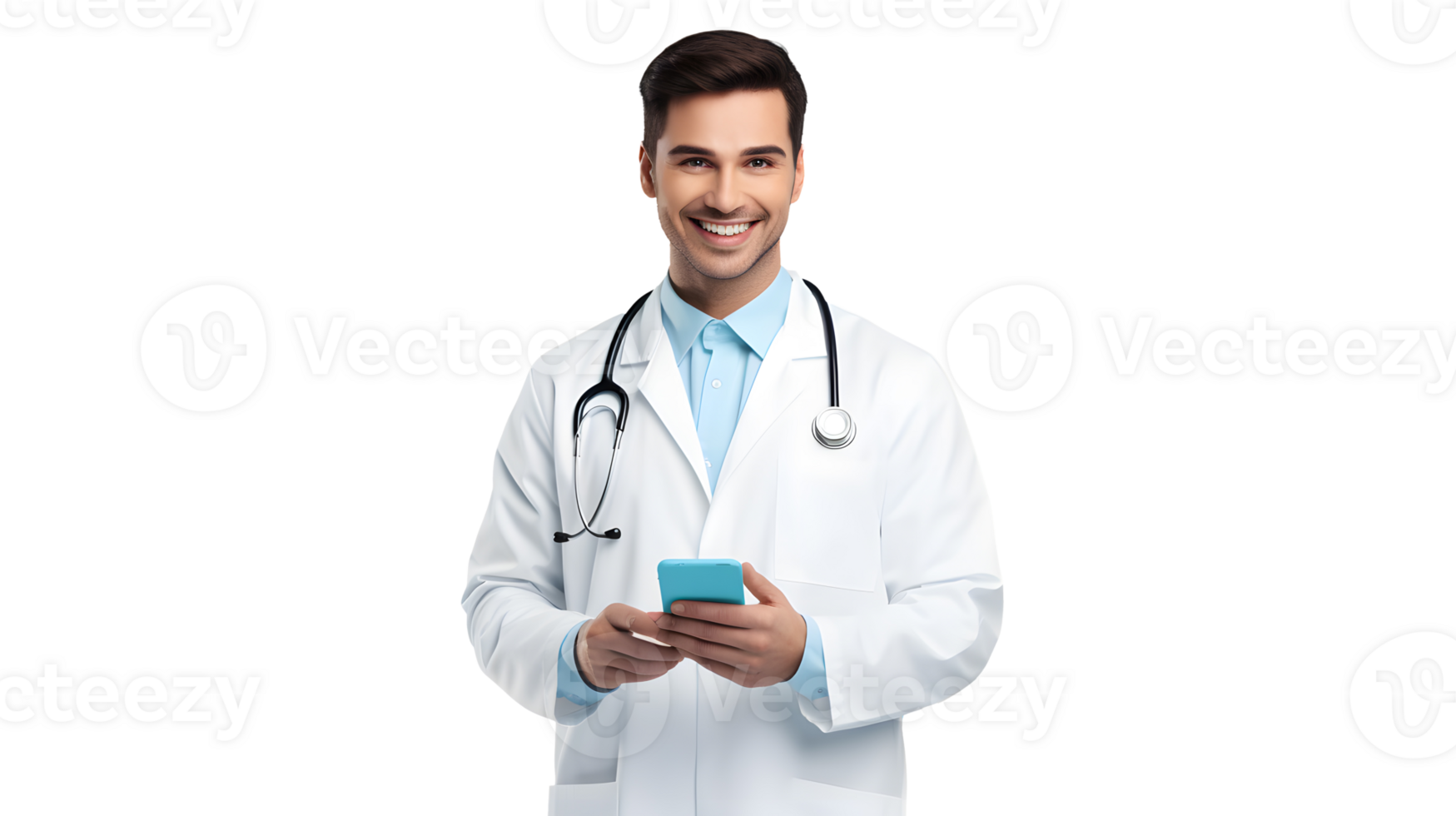 AI generated Photo of smiling doctor in lab coat and with stethoscope without background png